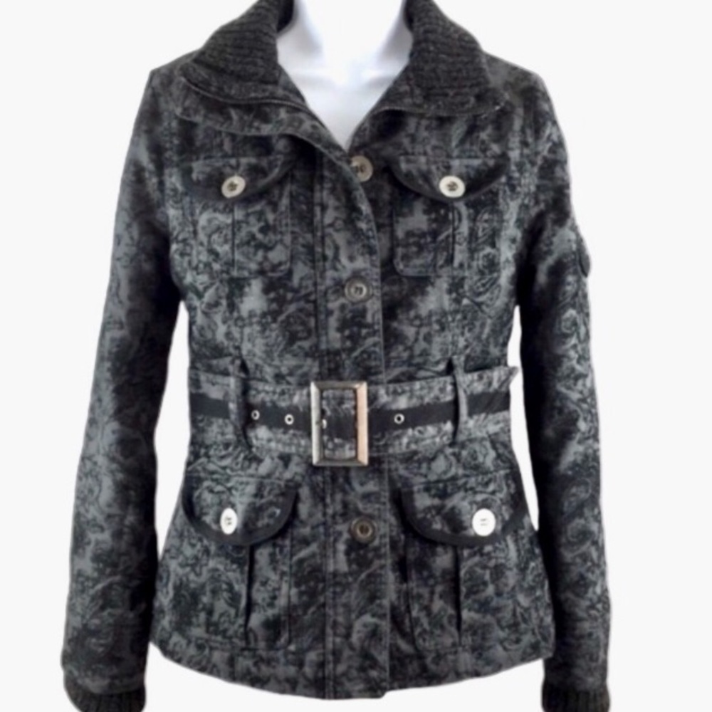 Buckle BKE Belted Brocade Moto Military Textured Paisley Belted Jacket M EUC